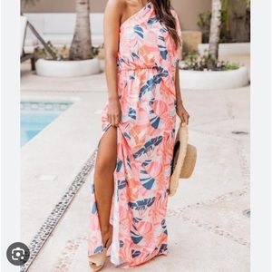 Pink Lily printed one shoulder maxi dress - size M
